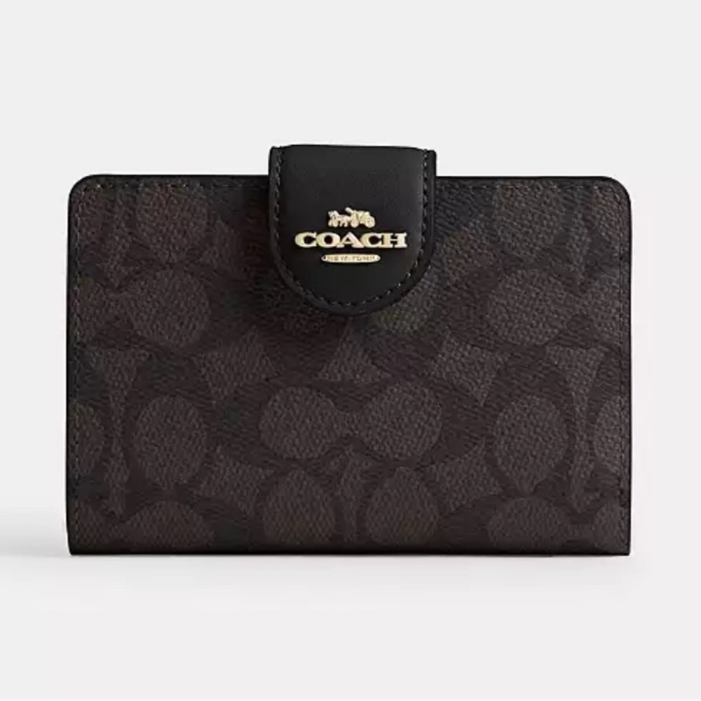 Coach Signature Canvas Corner Zip Wallet — Black/Brown